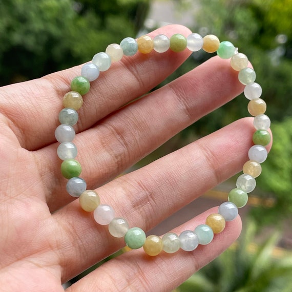 Jadeite Bead Bracelet 5mmm Natural Myanmar Jade Authentic Translucent Tricolor Rainbow Corn Burmese Jade Beads Bracelet