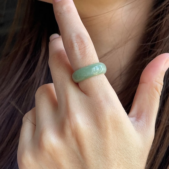 Jade Band Ring US5.25 - Authentic Burmese Jadeite Natural Grade A Translucent White and Green unisex jade band ring