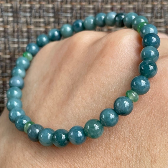 Rare Prussian Blue Jadeite 6mm bead bracelet- 100% Natural Type A Burma Blue Jadeite Myanmar Gems Jewelry