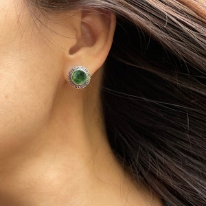 Jade Earrings - Untreated Natural Authentic Burmese Jadeite Type A stud earrings 925 Silver Jade Earrings