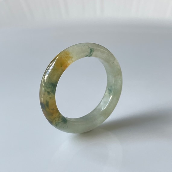 Jade Band Ring US6.75 -  Genuine Burmese Jadeite Natural Grade A Rare Golden Honey Patch Translucent jade ring unisex jade band ring