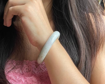 Jade Bangle 58.6 mm  Genuine Burmese Jadeite Jade Natural Grade A Solid white Jade Bangle