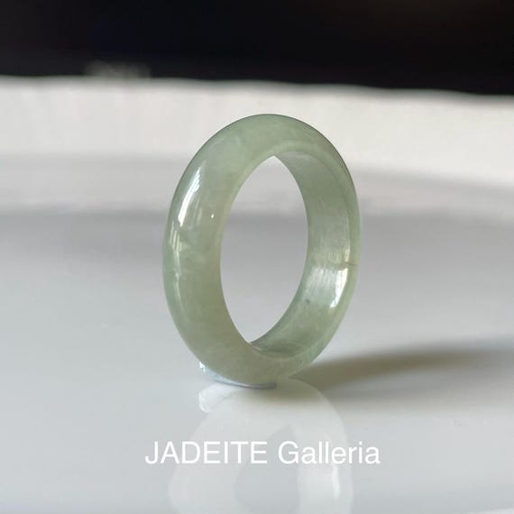 Jade Ring US7 - Natural Burmese jadeite translucent green Authentic Grade A Jade band ring