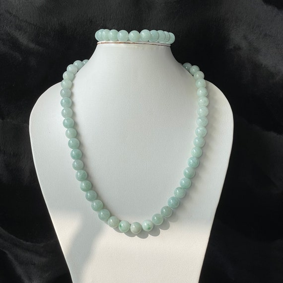 Mother's Day Gift Set - JG signature Jade Bead Necklace Bracelet Set - Genuine Authentic Natural Burmese Jadeite Grade A 10mm beads