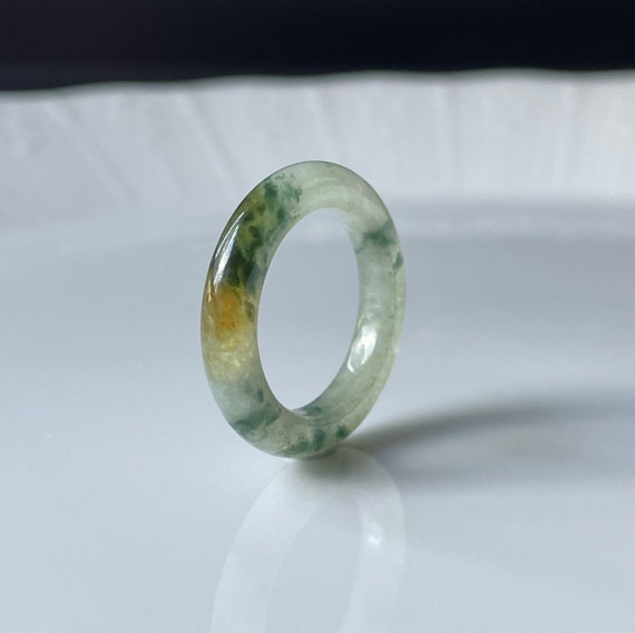 Jade Ring US5.5 -  Genuine Burmese Jadeite Natural Grade A Rare Golden Honey Patch Translucent jade ring unisex jade band ring Yellow jade