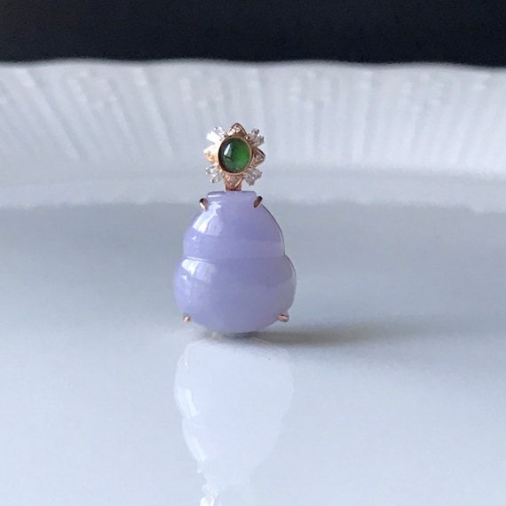 Jade Pendant 18K Rose Gold Jadeite Gourd Pendant - Natural Authentic Burmese Type A Lavender Jadeite Pendant