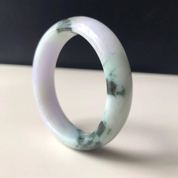 Jadeite Jade Bangle 55mm - Authentic Burmese Jadeite Type A/ Grade A lavender with dark green