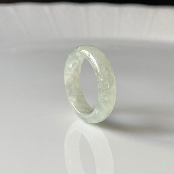 US6.6 MYANMAR Jadeite Band Ring - Natural burmese jadeite Translucent White Authentic Grade A hand made band ring unisex abacus jade ring