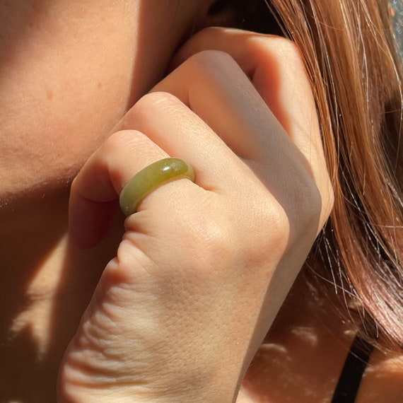 Jadeite Ring US5.5 Authentic Natural Burmese Kiwi Green Jadeite Abacus Ring Jade Band Ring