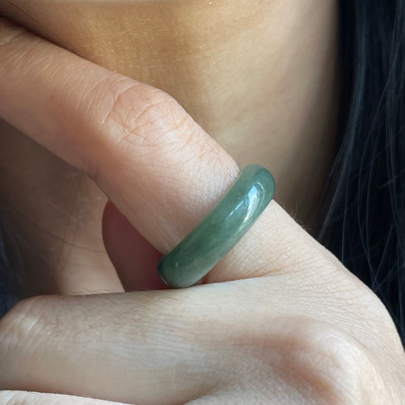 Jade Band Ring US6.75 -  Authentic Burmese Jadeite Jade 100% Natural Grade A Translucent Green Jadeite band ring