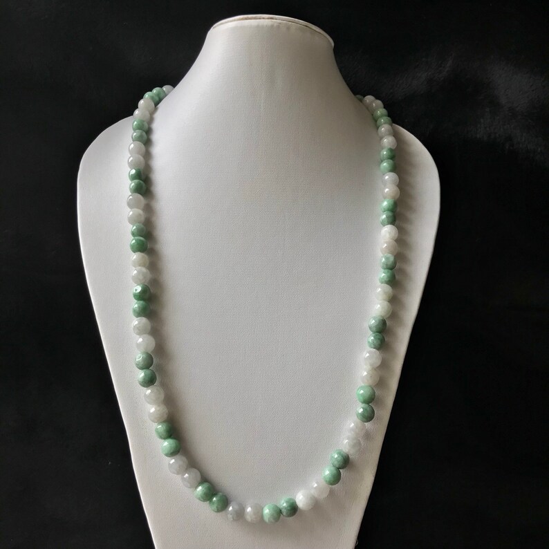 100/% Natural Untreated /"A/" Beautiful Chinese Jadeite Jade Beads Necklace 6mm 21/"