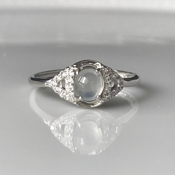 Fine Quality Icy Jadeite Cabochon Adjustable Ring - Natural Burmese Jadeite Grade A with 925 SILVER