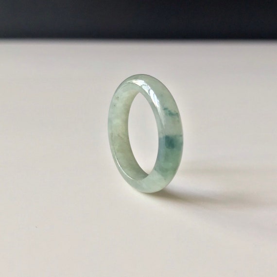 US6.5 Unisex Jade Band Ring - Natural Burmese Jadeite Type A Translucent Faint  Green