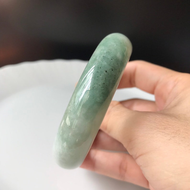 Untreated Jade Bangle 59.1mm- Faint Green and Gray Burmese Jadeite Authentic Grade A Translucent Green Jade Bangle image 7
