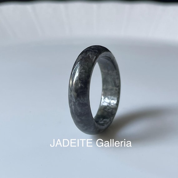 Jade Ring US9.75 Authentic Myanmar Jadeite Jade Natural Grade A Opaque Jade Black Chicken Grey