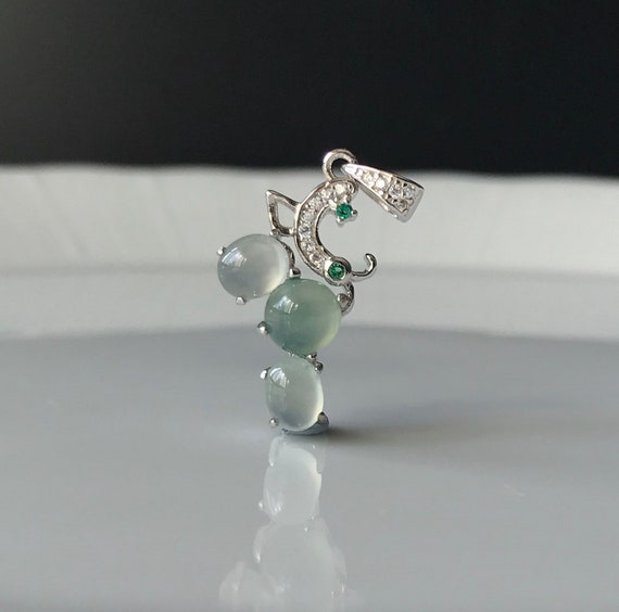 Jade Pendant made with High Translucent Burmese Jadeite Cabochons - Authentic Natural Burmese Jadeite (Type A) with 925 silver CZ diamonds