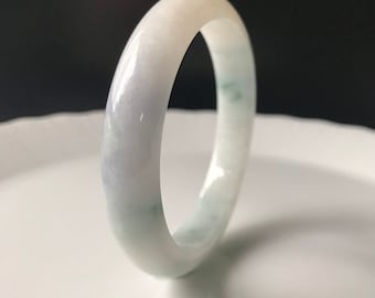 Jade Bangle 58mm - Natural Type A Burmese Jadeite Authentic Translucent Milky White with Patch of Faint Lavender Jade Bangle