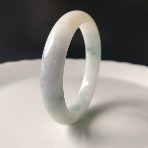 Jade Bangle 58mm - Natural Type A Burmese Jadeite Authentic Translucent Milky White with Patch of Faint Lavender Jade Bangle