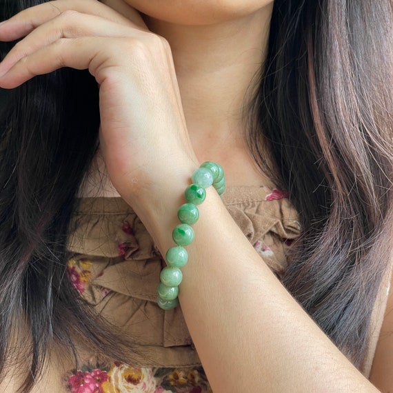 Jade bead bracelet- Natural Type A Burmese Green Jadeite 10mm Bead Bracelet Jade Bracelet