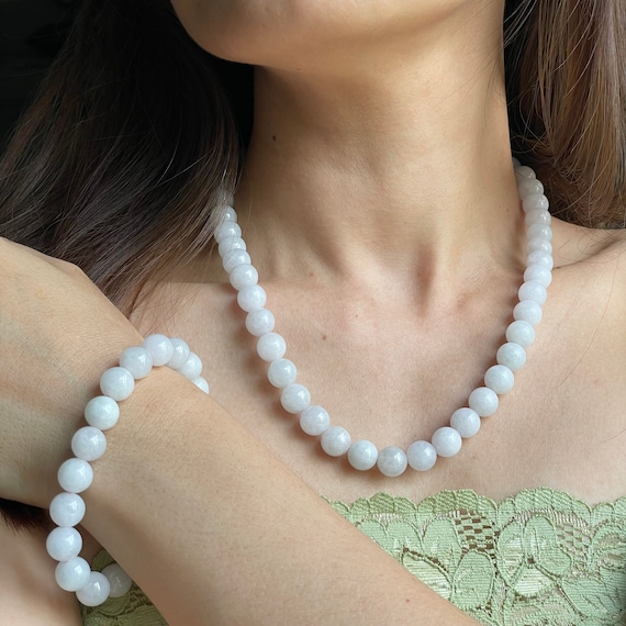 Mother's Day JG Signature Gift Set Jade Bead Necklace Bracelet Set - Genuine Authentic Natural Myanmar Jadeite Jade Grade A 10mm beads