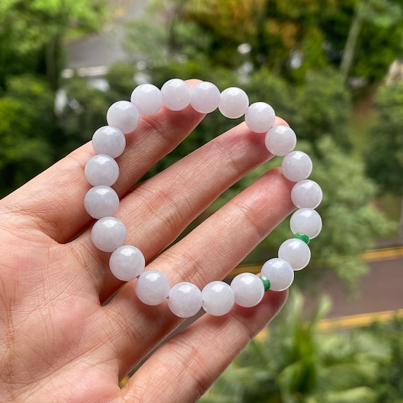 Jade bead bracelet - Natural Type A Burmese Jadeite Translucent Jade Untreated white soft lilac  Jade Bead Bracelet