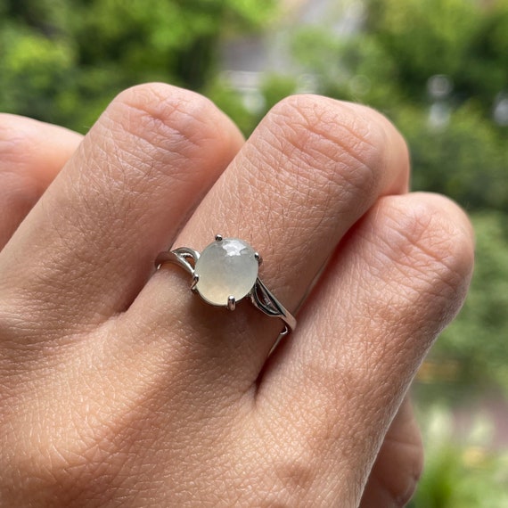 Natural Jadeite Cabochon Adjustable Ring - Type A Burmese Jadeite Cabochon with 925 Silver