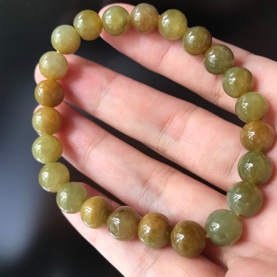 Jade bead bracelet 7.5mm- 100% Natural Type A Burma Jadeite Translucent Brownish Kiwi Skin