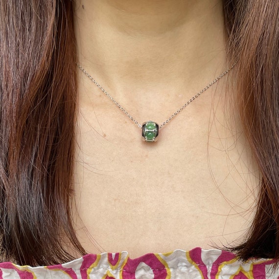 Natural Jade Pendant - Grade A Burmese Green Jadeite cabochons with 925 Silver Donuts/Drum Pendant