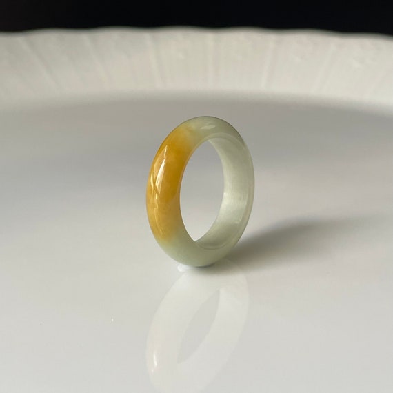 Jade Ring US7.25 Translucent Milky Green with Yellow - MYANMAR Jadeite Natural Jade Type A band ring Burmese Jade