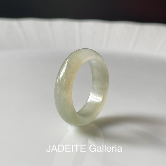 US7.75 Jade Ring Translucent Beige - BURMESE Jadeite Natural Jade Type A jade band ring