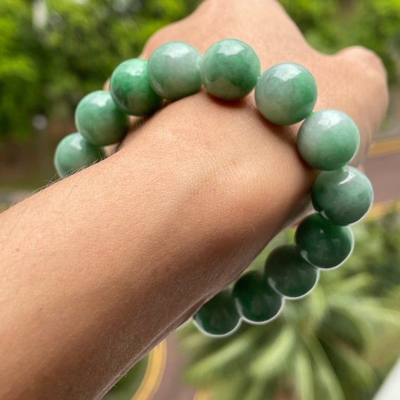 Bracciale Con Perline Di Giada 12 Mm Bracciale Da Uomo - Giadeite Birmana Naturale Di Tipo A Bracciale Con Perline Di Giada Verde Scuro - Italia - Foto 6