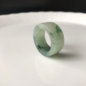 Jade Ring US 11.3 unisex straight cut band ring - Authentic Burmese Jadeite Jade Natural Grade A Translucent Green Jade Big Band Ring