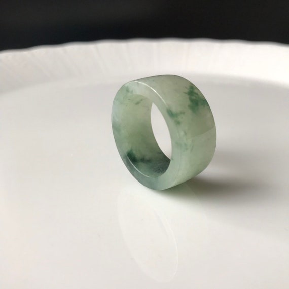 Jade Ring US 11.3 unisex straight cut band ring - Authentic Burmese Jadeite Jade Natural Grade A Translucent Green Jade Big Band Ring