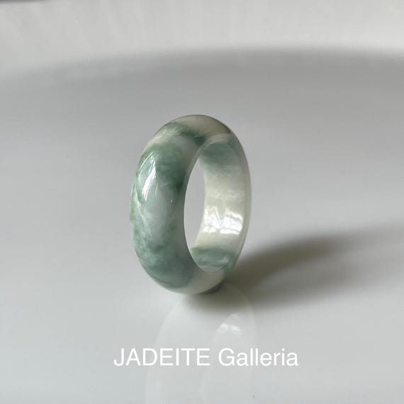 Jadeite Ring US5 - Natural Burmese jadeite translucent green Authentic Grade A Jade Band Ring Jadeite Band Ring