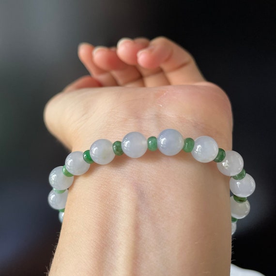 Jade Bead Bracelet Translucent Haze White Jade 8mm- Natural Type A Burma Jadeite (Grade A)  Bracelet