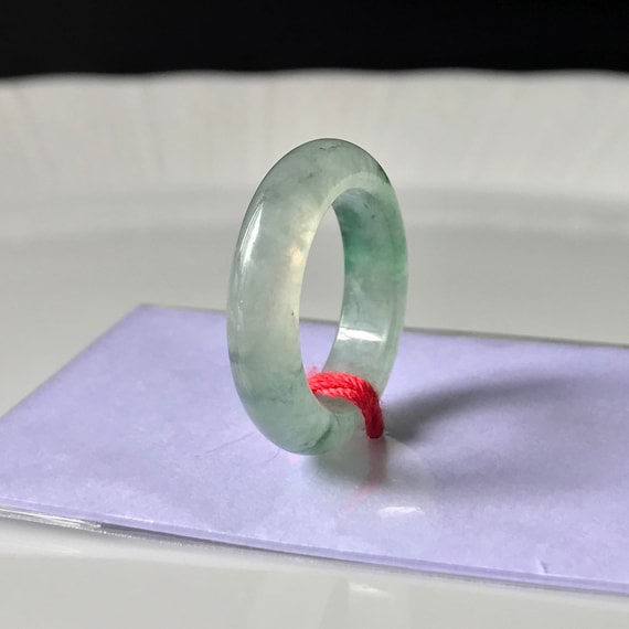US5.6 Unisex Jade Band Ring - Natural Burmese Jadeite Type A Translucent Faint  Green Jade Ring