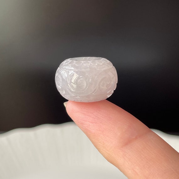 Jadeite Floral Curving Thick Donut Pendant- Translucent Pale Lilac Near White Myanmar Jadeite Type A Translucent Authentic Burmese Gemstone