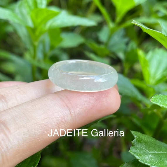US Size 8 Natural Type A Burmese Jadeite Band Ring – Colorless Translucent Jade
