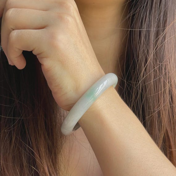 Jade Bangle 55mm - Natural Burmese Jadeite Bangle Translucent White Jade Bangle Bracelet