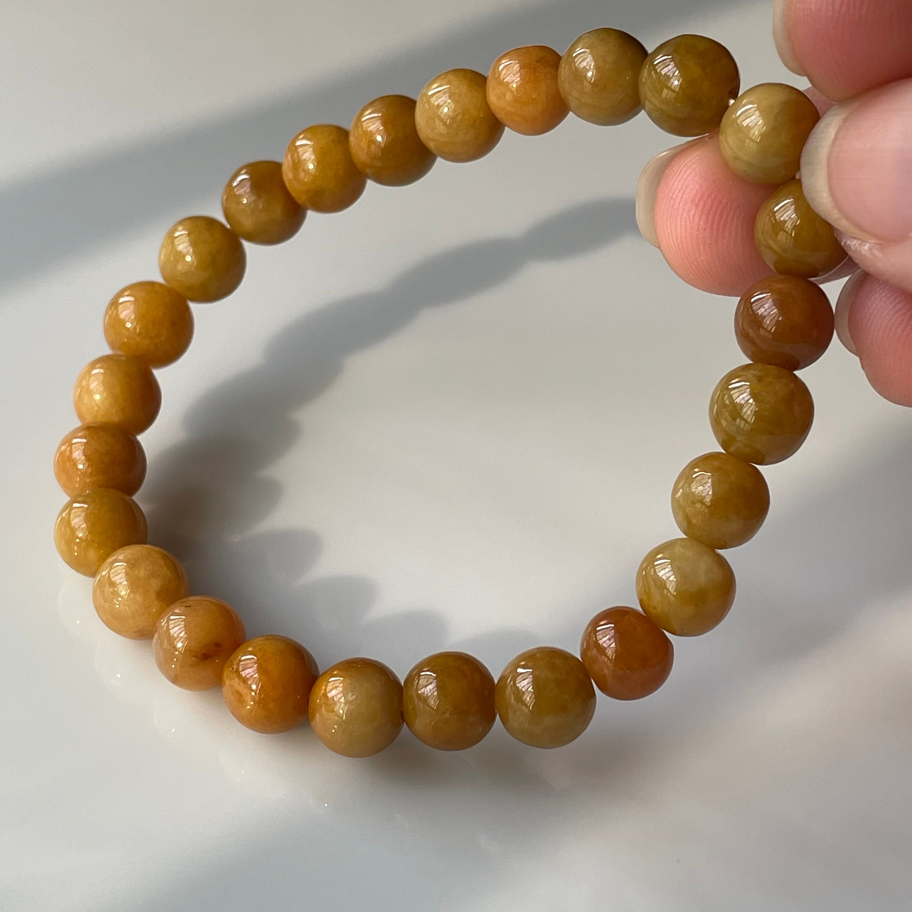 7mm Honey Golden Brown Jade Bead Bracelet 100 Natural Type A Etsy