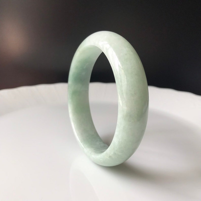 Untreated Jade Bangle 59.1mm- Faint Green and Gray Burmese Jadeite Authentic Grade A Translucent Green Jade Bangle image 4