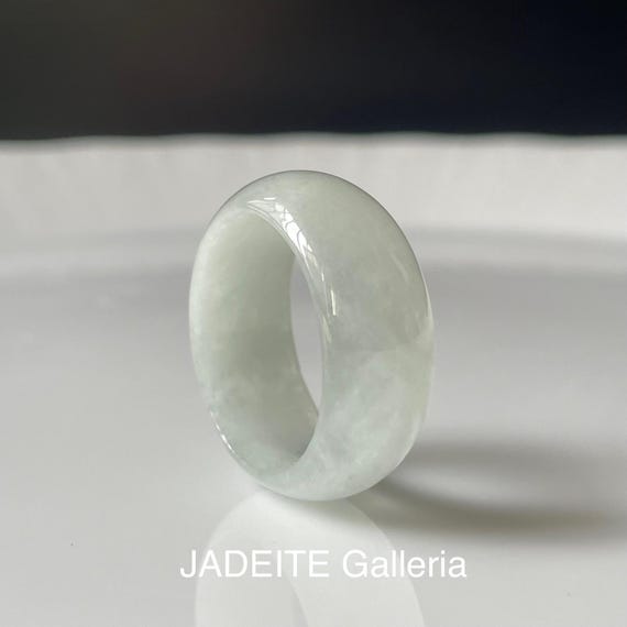 Jade Ring US11 Translucent White - Natural Jadeite Type A Burmese Jade Grade A broad band ring
