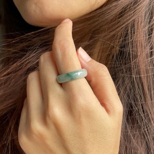 Jade Ring US6 - Authentic Burmese Jadeite Natural Grade A Translucent White and Green unisex jade band ring
