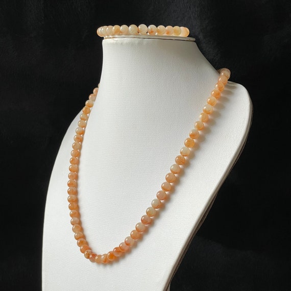 Jade Bead Necklace Bracelet Set - JG Signature Authentic Jadeite Bead Set mad with Natural Myanmar Jadeite Grade A 6mm Maple Red jade beads