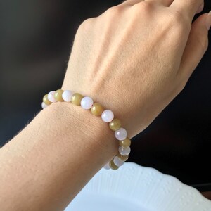 Myanmar Jade Bead Bracelet 6.5~7mm Authentic Burmese Jadeite Translucent Honey Brown and White Beads Bracelet Jade Bracelet