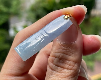 Lavender Jade Bamboo Pendant- Authentic  Myanmar Natural Type A Jadeite with 18K Solid Yellow Gold Clasp Jade Pendant
