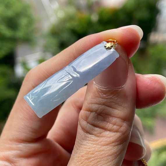 Lavender Jade Bamboo Pendant- Authentic  Myanmar Natural Type A Jadeite with 18K Solid Yellow Gold Clasp Jade Pendant