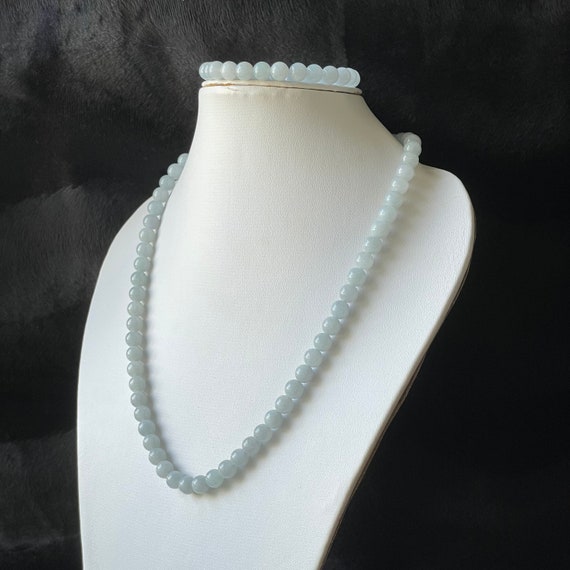 Jade Bead Necklace Bracelet Set - Genuine Authentic Natural Myanmar Jadeite Jade Grade A 7mm blue beads Jadeite Bead Necklace Jade Bracelet