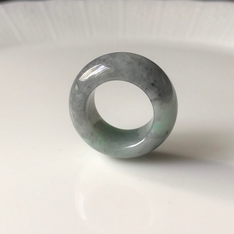 34 Translucent Burmese Jadeite Grade A Rare Grey Green Abacus Ring for unisex Jade ring US 5