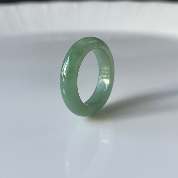 Jade Ring US 6.75 unisex band rings - Authentic Burmese Jadeite Jade Genuine Natural Grade A Translucent Full Round Green